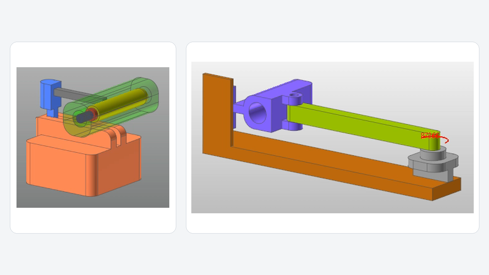 Two enlarged views of the educational model show its sliding assembly and rotating arm assembly.