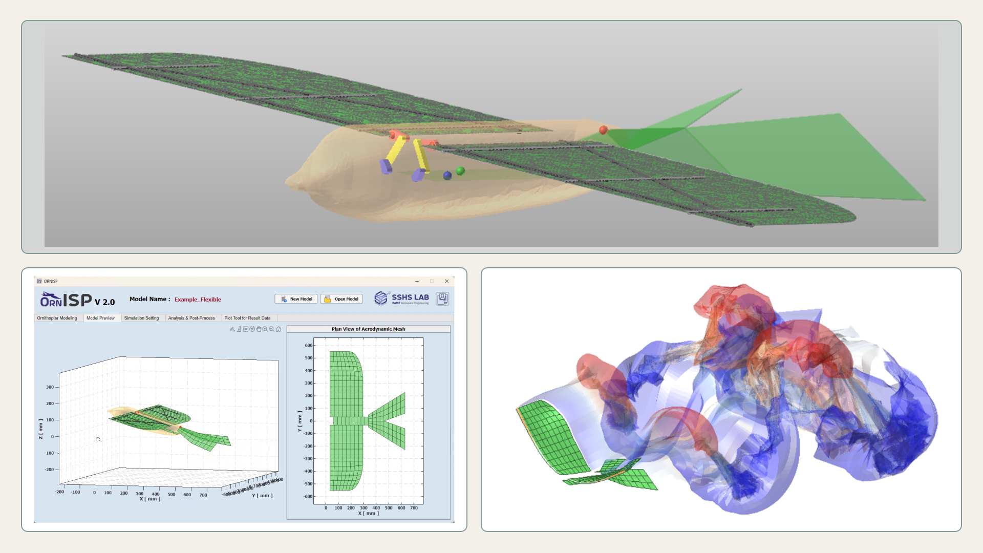 ORNISP aircraft model, application preview and wake visualization.